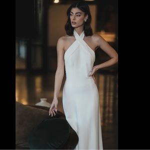 Aidan Mattox Satin Halter Midi Dress